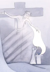 Vid varje mässa hälls Kristi dyrbara blod ut från korset, för vår frälsning från synd, 2000 (w/c på papper)