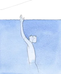 I slutet av sin rening i skärselden steg denna lyckliga själ upp mot himlen likt en simmare som kastar sig upp mot havsytan för att nå stranden, 2005 (akvarell på papper)