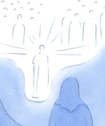Genom bön förs vi mycket nära himlens heliga, som om himlens golv går ner. Varje troshandling leder oss ännu närmare, 2002 (w/c på papper)