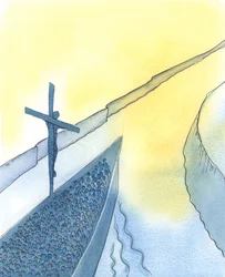 Med kraften av Kristi offer, under den heliga mässan, tränger Kristus igenom himlen och för oss alla närmare Fadern - precis som när ett stort skepp går in i en mynning för att föra hem sin dyrbara last.,