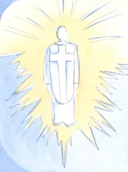 Kristus - nästan outhärdligt bländande, kunglig och mäktig - nu regerar i himlen, sann människa och sann Gud, vår överstepräst, 2002 (w/c på papper)