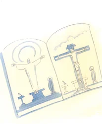 Kristus bad mig att placera två bilder sida vid sida i ett nytt publicerat kort, så att människor kan se att den bön han ber, som vår överstepräst, från helgedomen under mässan, är exakt samma offerbön och offer som han en gång offrade från Cro