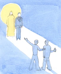 Kristus räknar som gjort mot sig själv det goda eller onda som vi gör mot andra, 2002 (w/c på papper)