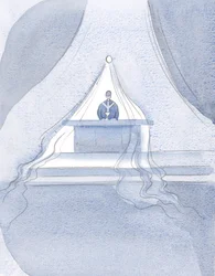 Kristus drar upp mot himlen - som insvept i ett fint tyg - de som har ätit den gudomliga maten vid denna högtid., 2001 (w/c på papper)