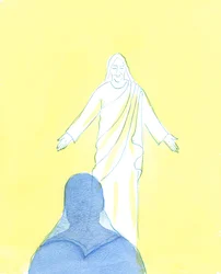 Kristus tittade på mig med enorm kärlek och ömhet, när jag uttryckte min ånger och kärlek, 2003 (w/c på papper)