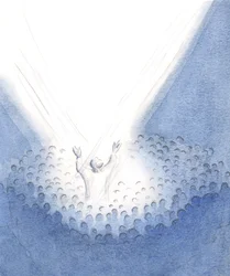 Kristus är närvarande här med oss vid mässan, verkligen mänsklig, från vår mitt och frambär sitt sublima offer för sina bröders och systras vägnar., 2001 (w/c på papper)