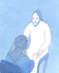Kristus är verkligen närvarande med oss i det heliga sakramentet. Vi är lika nära honom i nattvarden som hans vänner var när de satt bredvid honom i Galileen, 2005 (akvarell på papper)
