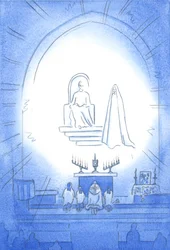 Kristus tronar över oss, i härlighet, vid vår Novena och välsignelse, som är som en himmelsk fest. Vår mamma Mary står glatt nära, 2002 (w/c på papper)