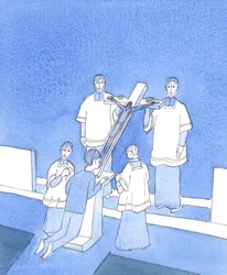 Kristus berörs i hjärtat av varje tecken på hängivenhet till honom i sin passion - som han uthärdade av kärlek till oss alla, 2004 (w/c på papper)