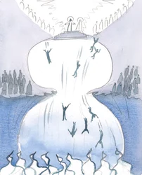 Kristus visade mig de hundratals små figurerna i det stora panorama som breder ut sig framför mig, 2005 (akvarell på papper)
