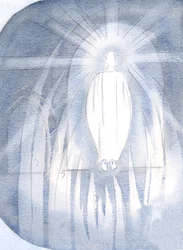 Kristus stod framför tabernaklet, omgiven av beundrande änglar., 2000 (w/c på papper)