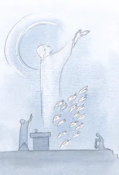 Kristus stod i helgedomen, hans ögon lyfts mot himlen, offerlågor nära hans kläder, 2000 (w/c på papper)