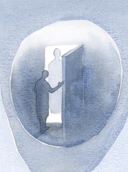 Kristus lärde mig att öppna "dörren" till själen, i bön, och låta sitt ljus skina inombords, 2000 (w/c på papper)