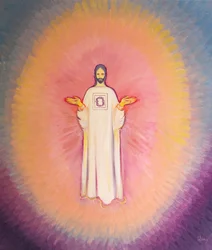 Kristus översteprästen framträder i majestät, hans mantel bär bilden av törnkronan, 2001 (olja ombord)