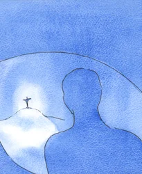 Kristi ljus sken ut, under hans liv på jorden. Från himlen tittade Fadern på en osjälvisk, kärleksfull Man-Gud, 2003 (w/c på papper)