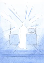 Under den heliga mässan, vid invigningen, såg jag Jesus, som var full av förtjusning över att vara här med dem som älskar honom, 2000 (w/c på papper)