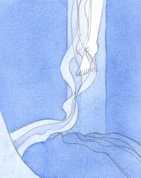 Från hans fötter hälldes Kristi dyrbara blod nedåt för att spridas över jorden. Genom det blodet har mina synder blivit förlåtna., 2001 (w/c på papper)