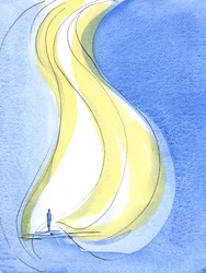 Gud är enkel: Gud är kärlek: en utgjutande kärlek, så kraftfull och ren att Han är som en flod av lågor som antingen brinner eller tröstar, 2003 (w/c på papper)