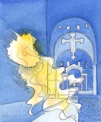 Gud är så mäktig och helig, det är som om han skulle krossa oss med sin härlighet, om han skulle låta sin eldiga kärlek överväldiga oss när vi är oförberedda, 2003 (w/c på papper)