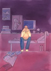 Gud ser, från himlen, alla våra tankar, ord och gärningar, 2004 (w/c på papper)