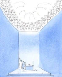 Gud Fader är omgiven i himlen av helgonen, som delar hans glädje, 2005 (akvarell på papper)