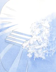 Gud välkomnade sina martyrdöda munkar till de heligas sällskap. Vita blommor dekorerade ingången till äran, 2002 (w/c på papper)