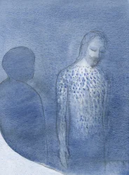 Han visade mig utseendet på hans sår efter hans gissling, och visade hur våra uppoffringar, förenade med hans, kan frambäras i en bön till Fadern., 2001 (w/c på papper)
