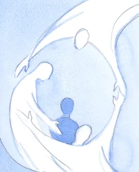 Hållen i Kristi famn vänder sig själen mot Fadern ovan, förenad i Andens kärlek och välkomnad, 2002 (w/c på papper)