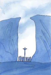 Hur litet, isolerat eller förföljt vårt samhälle än är, så är Kristus bland oss vid mässan, som i en klyfta, 2001 (w/c på papper)