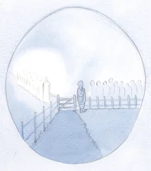 Jag såg en fåfäng själ som en liten bondekvinna som var full av självvikt och väntade på en kunglig besökare. Men hans genomborrade fötter var bara., 2001 (w/c på papper)