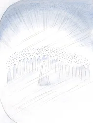 Jag såg helgonen stöta, så att säga, för förmånen att hjälpa oss, med Jungfru Maria i centrum, 2000 (w/c på papper)