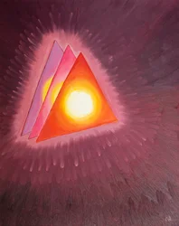 Jag fick se en symbol för den heliga treenigheten: tre trianglar, med en eld som smält lava (som representerar gudomlig kärlek) i hjärtat av varje, 2003 (olja ombord)