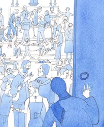 Om människor med en annan religion skulle titta in i några av våra bullriga kyrkor, skulle de då tro - frågade Kristus - att vårt påstående är sant: att Kristus, vår Gud, dyrkas och är närvarande där 2005 (akvarell på papper)