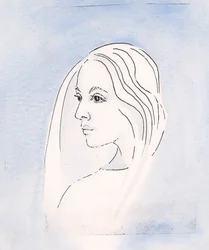 I himlen delar Jungfru Maria sin sons oro för allt som händer på jorden, 2000 (w/c på papper)