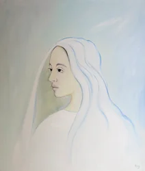 I himlen delar Jungfru Maria sin sons oro för allt som händer på jorden, 2000 (olja ombord)