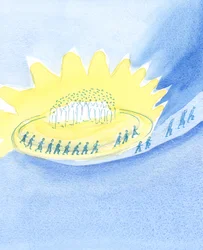 I jordelivet är det som om vi kör ett lopp med full utsikt över Kristus och de heliga, 2003 (w/c på papper)