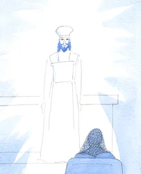 För att förklara sin ödmjukhet framträdde Kristus för mig efter konsekrationen som överstepräst, klädd som i forntiden, 2005 (akvarell på papper)