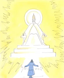I tro kan vi se ett flammande ljus, högt uppe i kyrkan ovanför helgedomen, 2004 (w/c på papper)