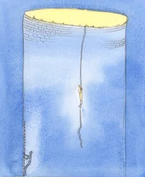 I förbön är det som om Gud tillåter en person att gå ner på ett rep för att rädda en annan person som är strandsatt i ett djupt schakt under jorden, 2004 (w/c på papper)