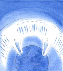 I privat bön kan vi uppstå i ande för att förenas med de heligas nattvard i himlen till pris av Fadern genom Kristus, 2003 (w/c på papper)