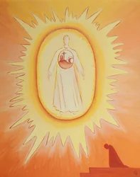 När jag vänder mig till den uppståndne Kristus som är med Fadern i himlen, finner jag i Kristus alla räddande händelser i hans liv som är anledningen till mitt hopp, 2002 (olja ombord)