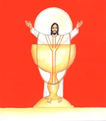 Jesus Kristus, vår inkarnerade Gud, är väsentligen närvarande med oss i den heliga eukaristin, 2005 (akvarell på papper)