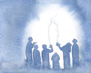 Jesus flammar i himlen med renhet och kraft, 2000 (w/c på papper)