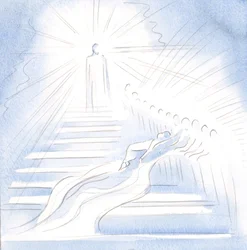 Jesus kom ner för en trappa från himlen för att hälsa på mig i nattvarden och för att leda mig hem, 2000 (w/c på papper)
