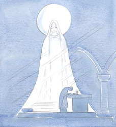 Jesus är verkligen Marias Son; allt han har, i sin heliga mänsklighet, kommer från hans heliga moder, 2000 (w/c på papper)
