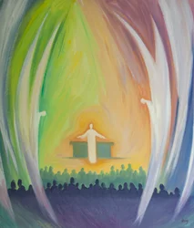 Jesus är verkligen närvarande med oss i mässan, älskad av änglarna, 2000 (olja ombord)