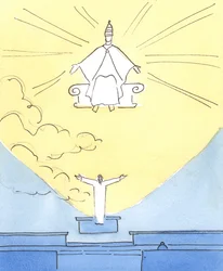 Jesus, vår Gud och Frälsare, ber med oss och för oss vid varje mässa, oavsett vilka "moln" av sorg eller kaos som verkar fylla våra liv, 2004 (w/c på papper)