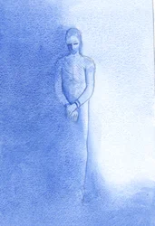Jesus dog verkligen för oss. I sin vanliga, varma, solida, verkliga kropp blev Jesus hånad, slagen, avklädd och korsfäst, på grund av våra synder - för att rädda oss!, 2001 (w/c på papper)