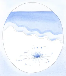 Precis som ljus och luft strömmar in i ett ihåligt utrymme under sand, strömmar Guds nåd in i en själ som "urholkas" av handlingar av självförnekelse, 2002 (w/c på papper)