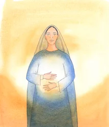 Precis som arken i berättelsen om Noa utgjorde en trygg, varm plats inte bara för djur utan för en hel mänsklig familj, var Jungfru Maria som en "ark" för Jesus, 2005 (akvarell på papper)